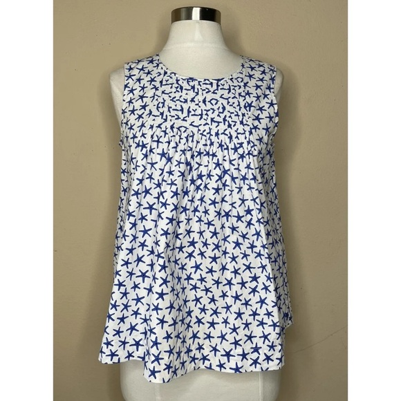 kate spade Tops - Kate Spade Broome Street Sleeveless Cropped Pleated Top Medium White Blue Stars